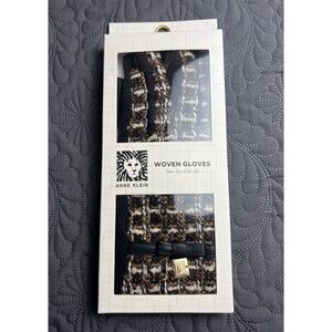 Anne Klein ll by Aris Black Houndstooth Knit Gloves w/Gold LOGO Metal Medallion